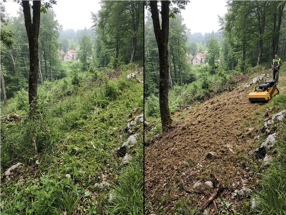 RC mulčer na košnji strmog zaraslog terena PGŽ Gorski Kotar — Macchia obrt Rijeka